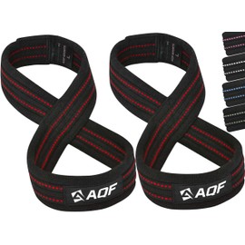 AQF Figure 8 Lifting Straps, Anti Slip Gym Wrist Supports for gym, Powerlifting, Weightlifting, Deadlifting, Heavy Duty Gym Straps, Ideal Lifting Straps for Strength Training (Black & Red, S)