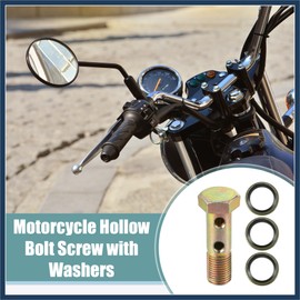 VekAuto Universal M12x1.25 45mm Length Motorcycle 6 Hole Hollow Bolt Screws with Washers Set Brake Hollow Screws Metric Thread Bronze Tone - Pack of 8 Auto Accessories