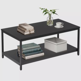 SEGAWE 2-Tier Industrial Coffee Table w/Storage Shelf Rectangle TV Stand Side End Table