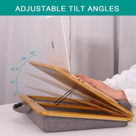 Lap Desk, COIWAI Lap Desk with Cushion, Lapdesk for Laptop Adjustable Tilting Angle, Laptop Stand with Tablet Phone Slot Holder Portable Table Bed Tray for Home Office Couch Notebook Book Bamboo