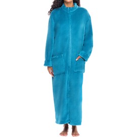 Alexander Del Rossa Long Zip Up Robes for Women, Plush Zipper Robes for Women Plus Size, Housecoats for Women Zipper Front Turquoise XL (A0300ODPXL)