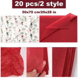 20 Sheets 2 Patterns Tissue Paper 50 x 70 cm for Bouquet, Filling Material Gift Paper Wrapping Paper for Christmas, Birthday, Winter, New Year, Gift Wrapping, Craft Accessories