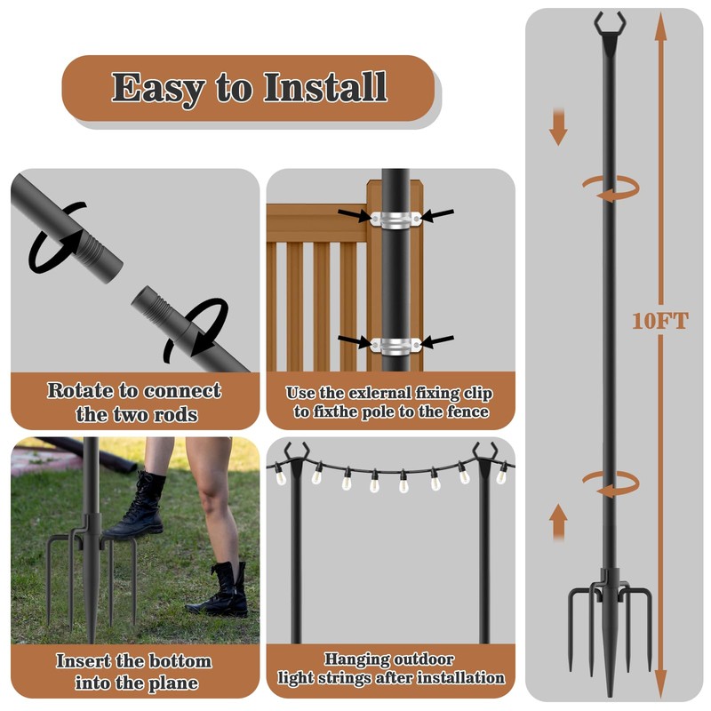 7 Pack String Light Poles,Metal Poles for Hanging Outdoor Light