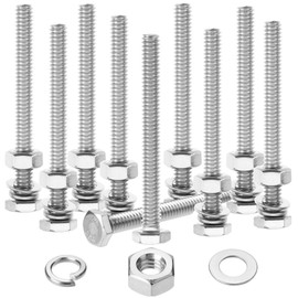 Mr. Pen- Nuts and Bolts Set, 1/4"-20x2-1/2, 10 Sets, Stainless Steel, Hex Head Nut and Bolt Set, Flat & Lock Washers, Stainless Steel Bolts, 1/4 20 Stainless Steel Bolts, 1/4 Bolts and Nuts Set