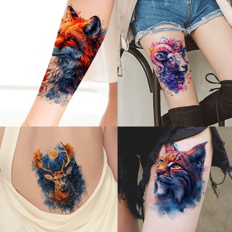 6 Sheets Temporary Lion Tattoo Fox Tattoo Bison Tattoo Wolf