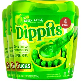 Glicks Dippits Sour Green Apple (4 Pack) | Gummy Sticks with Tangy Sour Gel | Fun & Interactive Candy | Sweet & Sour Candy | Party Favor | Kosher