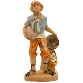 VILLAGE GIFT IMPORTERS Nativity Villager with Eggs and Holding a Piglet | 4.15" Tall Figurine for Bethlehem Manger Scene | Indoor Table Top Statue for Christmas Holiday Creche | Made in Italy