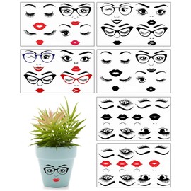 12Pcs Face Stickers for Crafts Eyes Mouth Eyebrows Lips Nose Decals Smile Face Stickers Flower Pots Decoration Home Party Supplies DIY Crafts