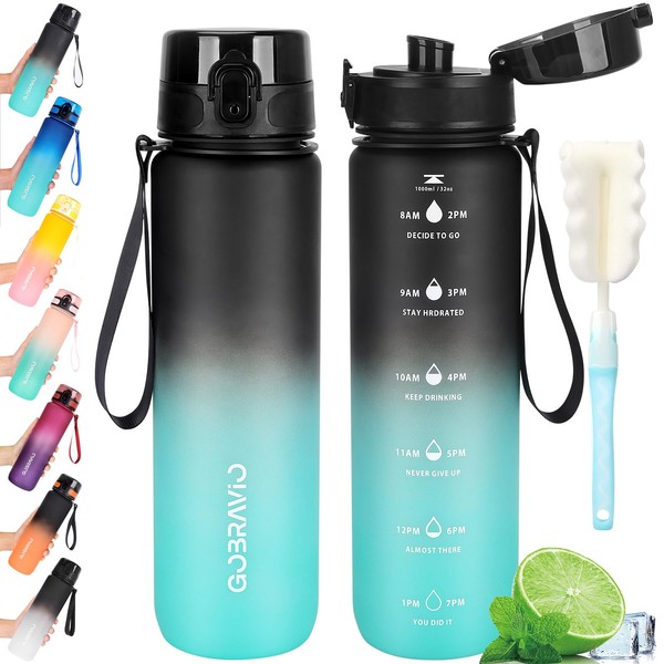Gobravio Water Bottle 1L BPA Free Sports Drink Bottle Dishwasher