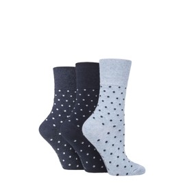 SockShop Gentle Grip Ladies Floral Spotted Patterned and Striped Honeycomb Top Cotton Socks in a Multipack of 3 Assorted Colours Size 4-8 Digital Dots Navy/Denim 4-8