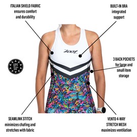 Zoot Women’s LTD Racerback Triathlon Tank Top, Sleeveless Tank for Racing & Endurance Training, Built-in Bra & Rear Pockets - Mariposa - Medium