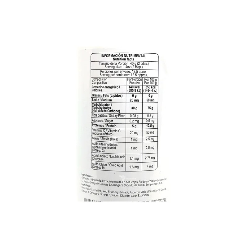 Grenetina Hidrolizada Sabor Frutos Rojos 100% Natural 500 Gr