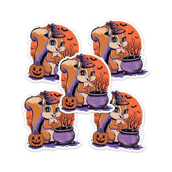 2" Witchy Squirrel Sticker - 5 Pack Halloween Squirrels Vinyl