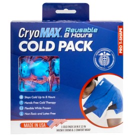 CryoMAX Reusable Cold Pack - 8-Hour Long-Lasting Cold Therapy Ice Pack, Adjustable Wearable Compress Straps, Best for Pain Relief, Injuries, Hip Surgery Swelling, and Migraines - T-Shape (1 Count)