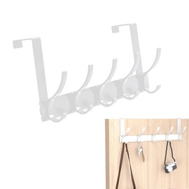 NHBETYS Over Door Hanger, Heavy-Duty Organizer Rack with 5 Hooks Stainless Steel Over Door Hanger Over Door Hook Space Saving Over Door Coat Hook for Coats, Hats, Bags, Clothes, Towels