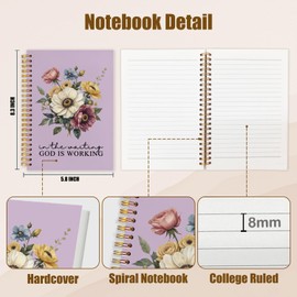 WUCHJ Purple Boho Floral Christian Notebook Journal,Purple Journal God,Bible Verse Journal, in the Waiting God Is Working Religious Spiral Notebook Journal for Note Taking, Christian Faith Gifts for Women, 5.5x8.3 Inch