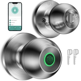 Fingerprint Door Lock，Smart Door Knob, Smart Biometric Door Lock Fingerprint Door knob with App Control Suitable for Bedroom,Utility Room,Apartments Offices,Hotels(Silver)