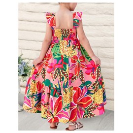 SOLY HUX Toddler Girl's Summer Dress Floral Print Square Neck Sleeveless Flowy Maxi Long Dresses Multi Floral 4Y