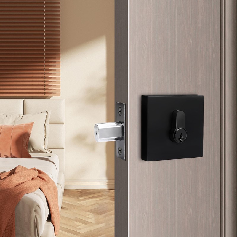 Probrico Square Deadbolts Flat Black Double Cylinder Different Key Sets