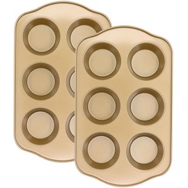 JOHO BAKING Nonstick 6 Cup Jumbo Muffin Pan, Large Cupcake Pan Set, Muffin Tins for Oven, 3.5inch dia, 2 Pack, Gold