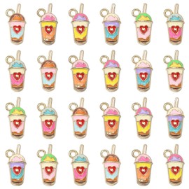 KitBeads 60 Pieces Mixed Colors Heart Drink Charms Enamel Summer Milk Tea Charms Heart Shape Bottle Drinks Coffee Charms for Jewellery Making Bulk