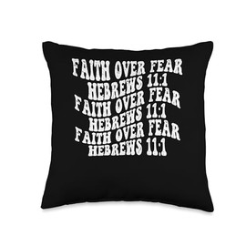 Retro Groovy Faith Faith over fear Hebrews 11 1 Chritian Bib Throw Pillow