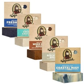 Dr. Squatch Natural Men’s Bar Soap - Cold Process Body Soap Bar with Natural Oils - Gifts for Men - Coconut Castaway, Wood Barrel Bourbon, Fresh Falls, Birchwood Breeze & Coastal Mist (5 oz, 5-Pack)