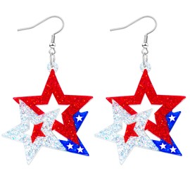 Patriotic 4th of July Earrings for Women Red White Blue Acrylic Patriotic Earrings American Flag Star Earring for Independence Day Gifts-Star