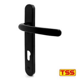 TSS Black UPVC Door Handle Pair Set, Sprung, 92mm PZ (Centres), Lever Lever, 122mm Screw to Screw (Screw centres), Backplate 245mm x 34mm - Replacement PVC Door Handle in Black
