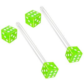 Evonix 2pc 16mm 1.6mm Flexible Tongue Bar Rings Bioflex 19mm 3/4 Bioplast Barbell Ring Green Acrylic Dice