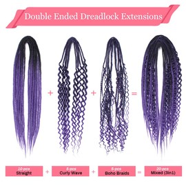 24 Inch Mixed 3 in 1 DE Dreadlock Extensions(Ombre Deep Purple)