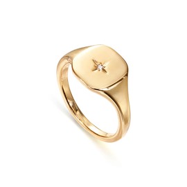 PAVOI 14K Gold Plated Signet Ring for Women | Bold Stackable Ring (Yellow Gold, 7)