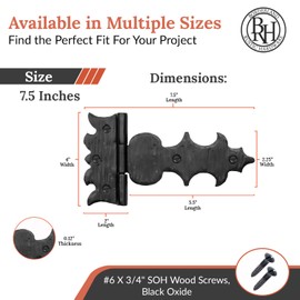 2 Pack 7.5" Black Wrought Iron Hinges - Hand Forged Wrought Iron Door Hinges – Handmade Rustic Metal Hinges for Farmhouse Shutters, Chests, Barn Doors, Shutter and Gates – The Castile Series