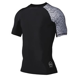 HUGE SPORTS Mens Rash Vest Short Sleeve Rash Guard Quick Drying Wetsuit Swimming Shirts for Surfing (Chapped,3XL)