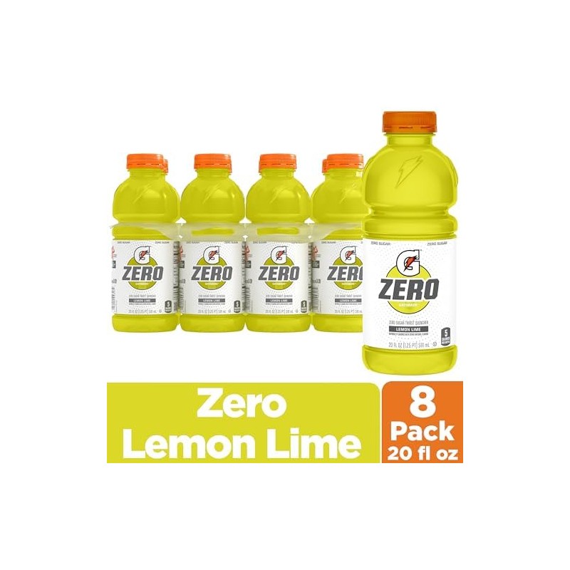 Gatorade Zero Sugar Thirst Quencher Sports Drinks, Lemon-Lime, 20 Ounce