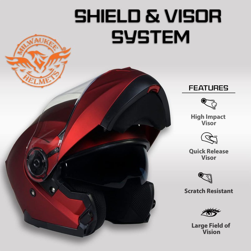 Milwaukee Helmets MPH9817DOT Breeze Red Advanced Motorcycle Modular Helmet Biker