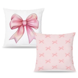 LUKIPOM Pink Coquette Bow Pillow Covers 18x18 Set of 2, Coquette Room Decor, Preppy Girly Room Decor Aesthetic, Trendy Pink Preppy Ribbon Bow Decorative Throw Pillow Covers