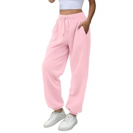 ATHMILE Sweatpants Women Joggers with Pockets Fleece Lined Baggy Cargo Work Yoga Lounge Snow Pajama Pants High Waisted Fall Fashion Pink