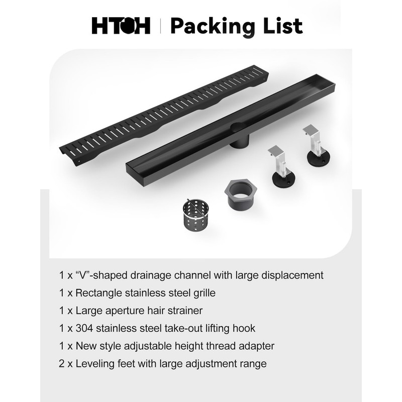 Shower Drain Stainless Steel for Bathroom: Black Linear Shower Drain