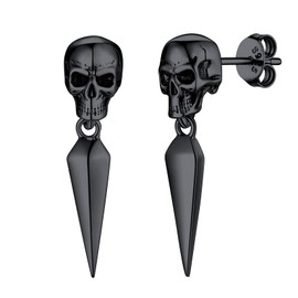 SILVERCUTE Ear Rings Skull Sterling Black Dangly Earrings Teen Girls Gothic Ear Ringing for Women