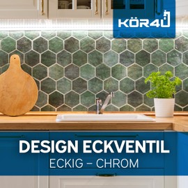 kör4u Design Angle Valve 1/2 x 3/8 Inch Square Water Shut Off Valve Chrome with Quick Release for Bathroom, Kitchen, Sink & Sink with Rosette