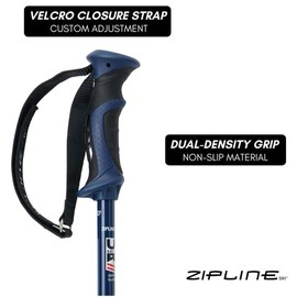 Zipline Blurr 16.0 Graphite Composite Downhill Ski Poles - Lightweight, Freeride All-Mountain, Vibration Dampening, Choice of Gold Medalist David Wise (Regal Blue, 50" in./127 cm)
