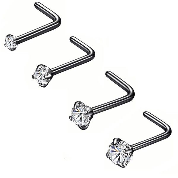 Popuhoops 4pcs 316L Surgical Steel 22g/20g/18g Nose Rings Studs Cubic