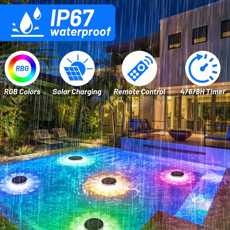 ivotow Pool Lights,Solar Rechargeable Floating,Pool Lights That Float with Remote