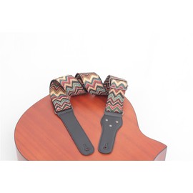 Rufun Guitar Strap Retro Jacquard Weave Accessories Adjustable Length for Basse Electric Guitar Acoustic Guitar 3 Picks Included (Waves Red)