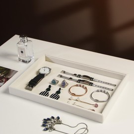 Coward 2Pcs/Set Stackable Jewerlry Organizer Tray Beige Velvet Blank Tray Holder for Beads Bracelets Necklaces Earrings Store Selling or Home Show