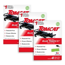 Tomcat Super Hold Glue Traps Mouse Size, 3-Pack (12 Glue Traps) | For Mice, Cockroaches, Spiders, and Scorpions, Ready-To-Use, 3 Packages Each with 4 Glue Traps