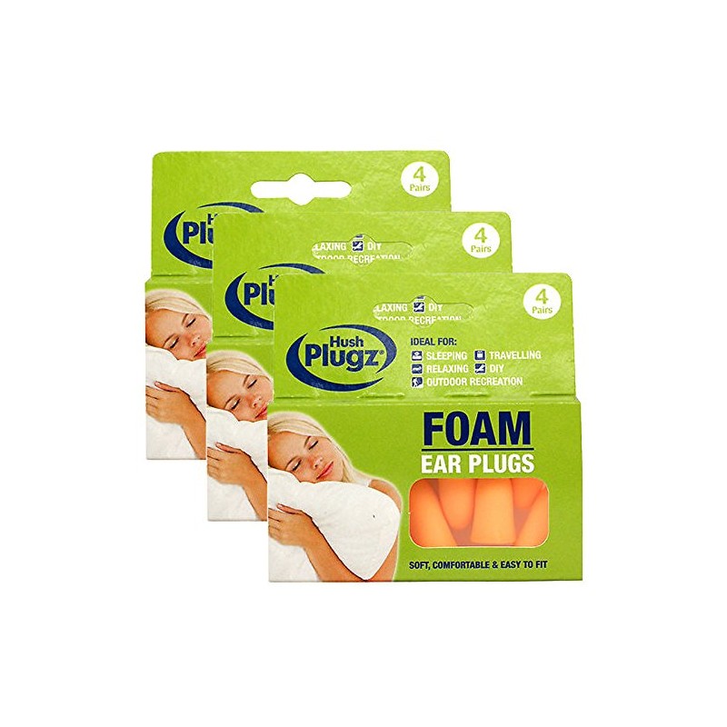 Hush Plugz Orange Foam Earplugs (3 Packs (12 Pairs))