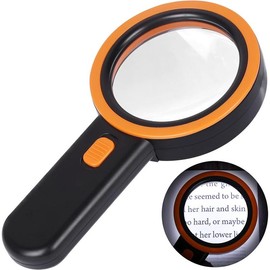 Magnifying Glass with Light, 30X Handheld Large Magnifying Glass 12 LED Illuminated Lighted Magnifier for Macular Degeneration Seniors Reading Inspection  Jewelry (Black) - Color: Orange
