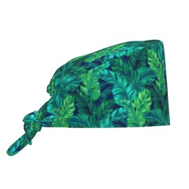 Tropical Hawaiian Leaves Turquoise Leaf Summer Unisex Adjustable Surgical Sweatband - Elastic Bandage Cap - Scrub Caps for Nurse Working Cap